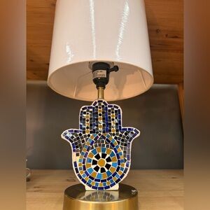 Hamsa Mosaic Table Lamp - Blue, Gold & Black